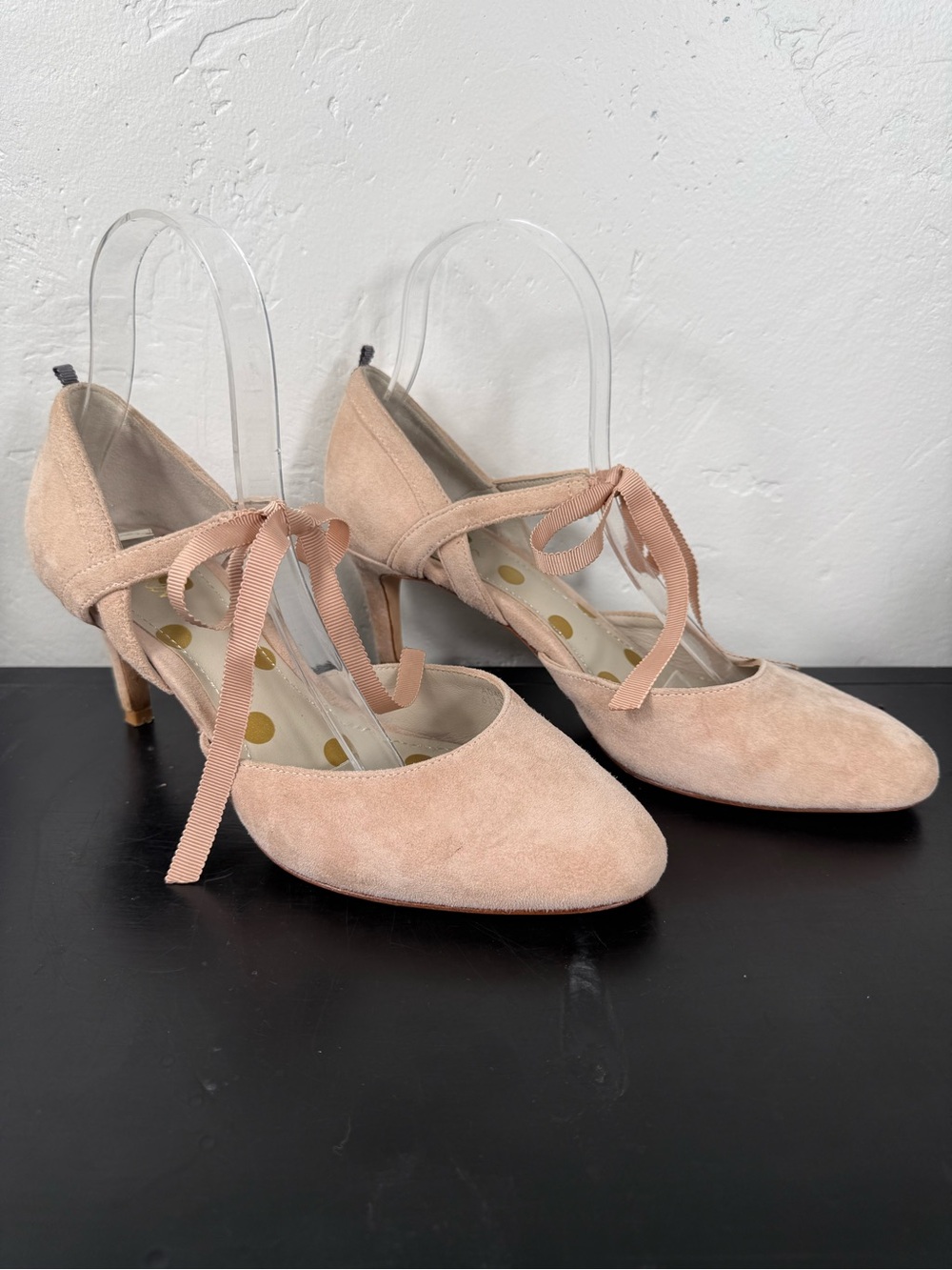 Boden Lavinia Ribbon Court Mid Heels in Blush Suede Tie-Front Size 39